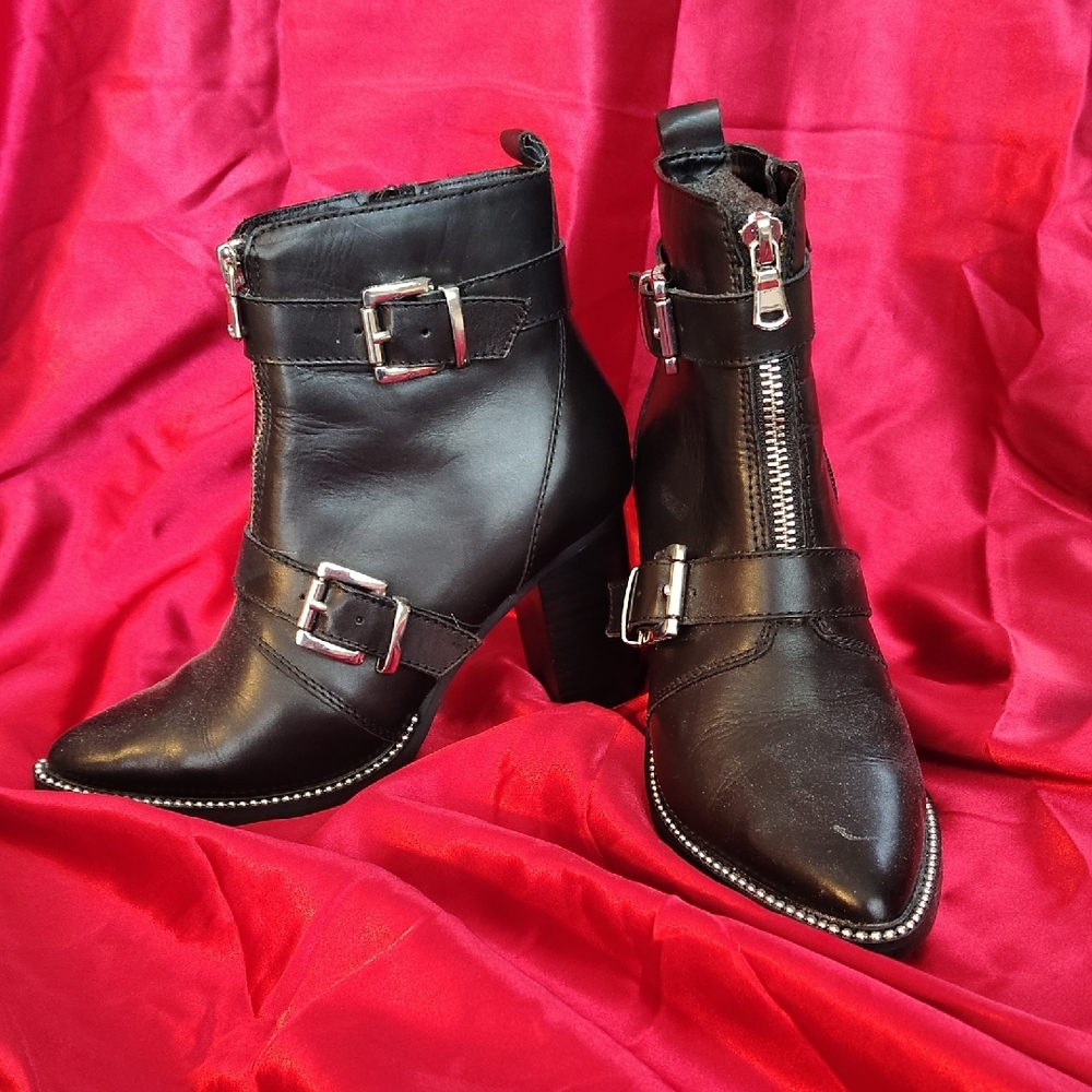 Steve Madden Black Ankle Boots with Buckle Accents